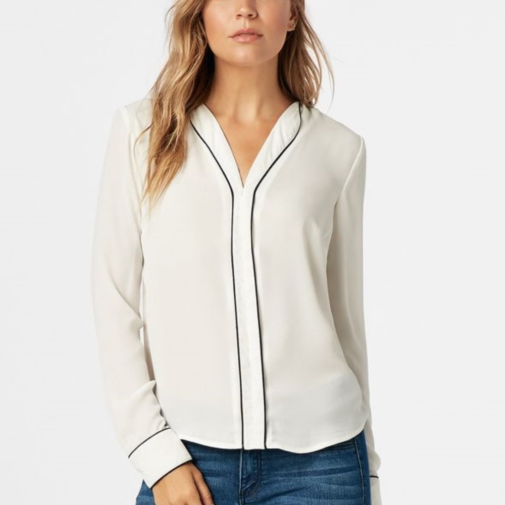 JustFab Piped Y-Neck Blouse